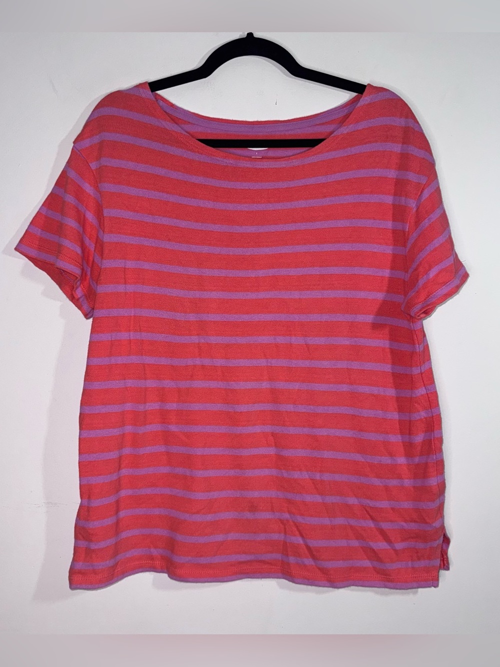 Old Navy Women’s Large Mariner Tee Coral Purple Striped 100% Cotton